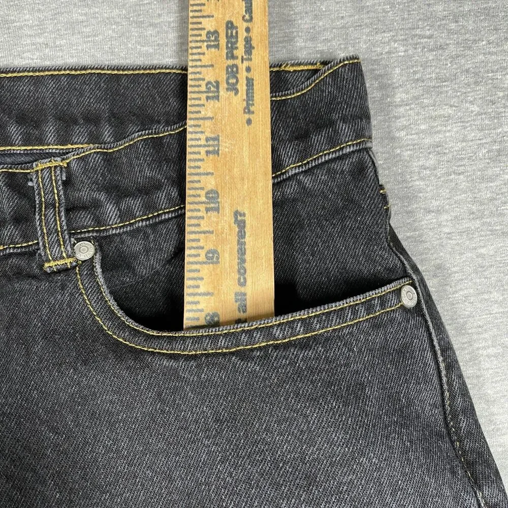 Palace Jeans Mens 34 Black Dark Wash Straight Button Fly Logo Regular Fit